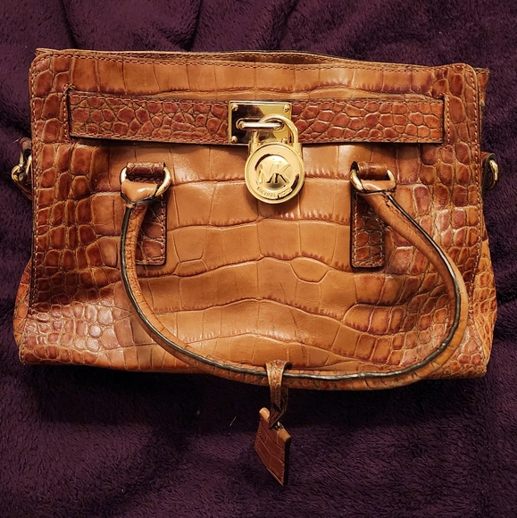 🌟LIMITED EDITION🌟 Michael Kors Hamilton Croc Crocodile Leather Brown Satchel - Picture 1 of 16